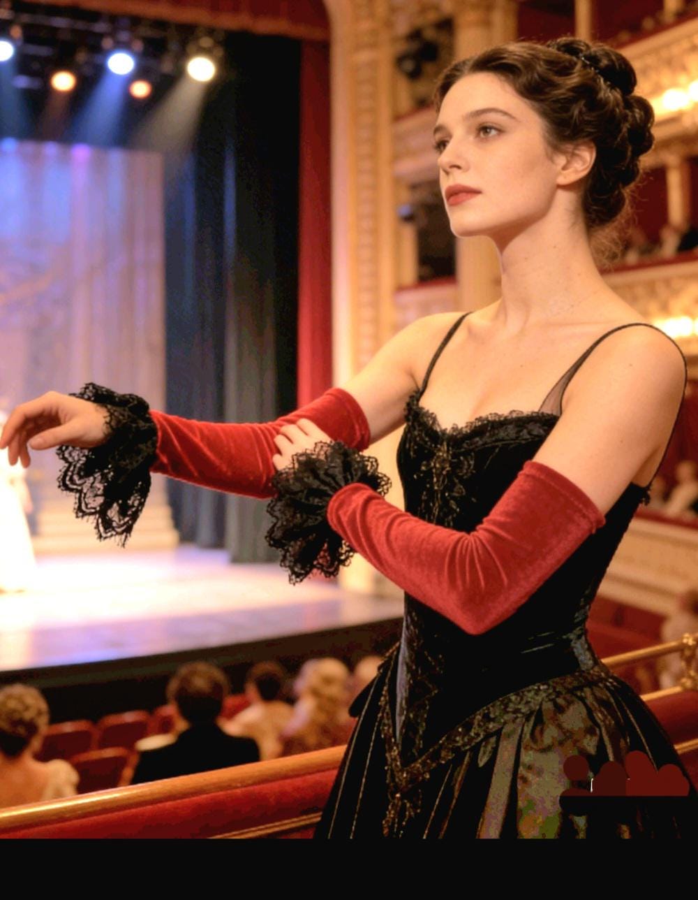 Red Velour Velvet Long Arm Warmers Black Lace, Gothic Victorian Sleeves Opera Gloves - Oh My Gothness
