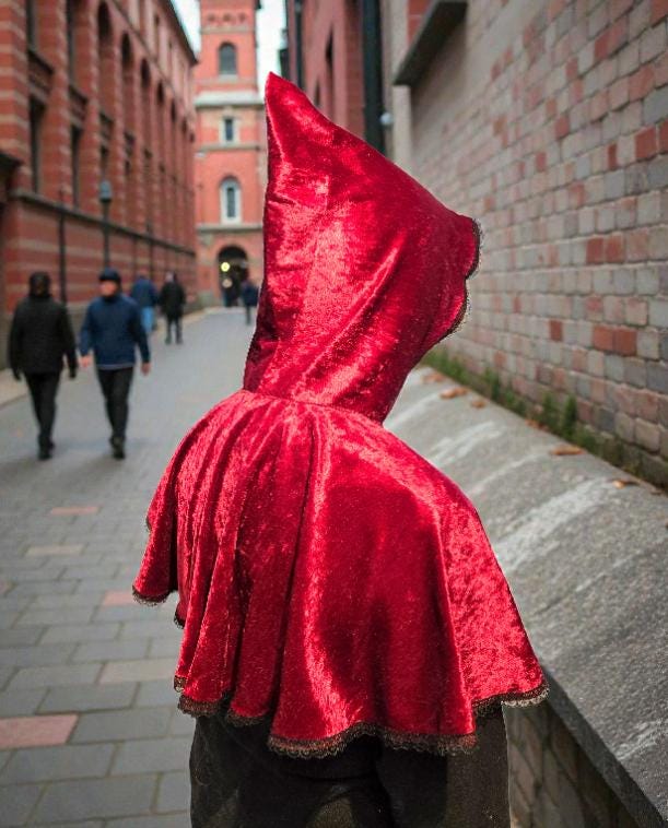 Red Velvet Cape With Hood Victorian Capelet Steampunk Whitby Regency Circular Black Lace Gothic Theatre Costume Fancy Dress CP58 - Oh My Gothness