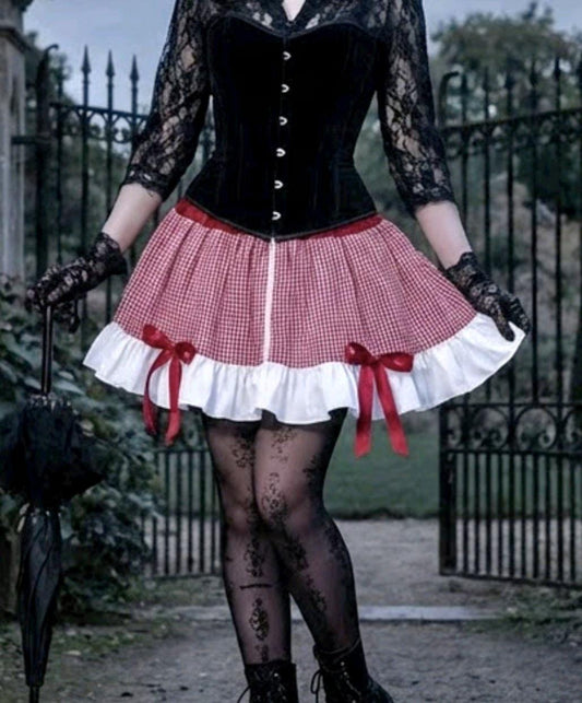 Red White Gingham Lolita Cake Skirt - Y2K Maid Gothic Kei Size 6 -10 Small - Oh My Gothness