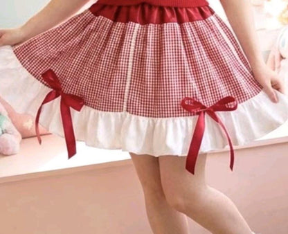 Red White Gingham Lolita Cake Skirt - Y2K Maid Gothic Kei Size 6 -10 Small - Oh My Gothness