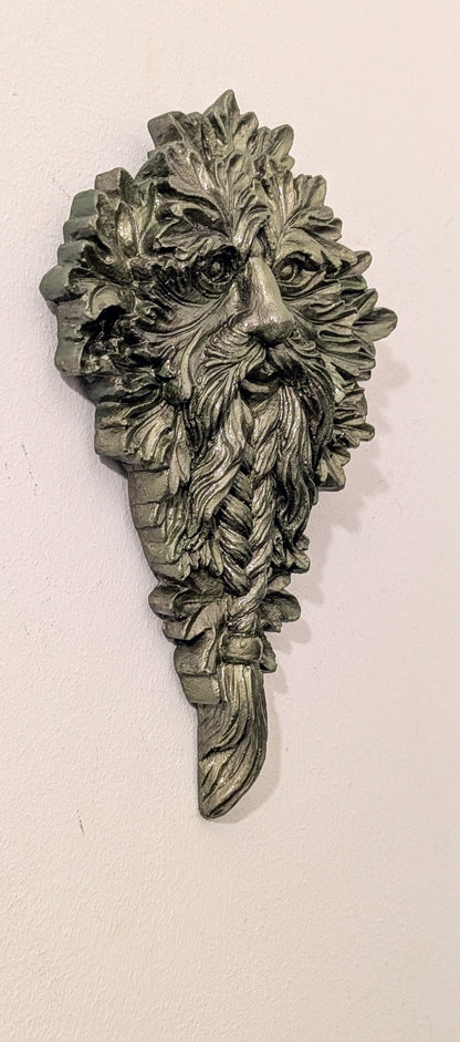 Hand Cast Green Man wall hanging plaque Pagan Home Decor gift