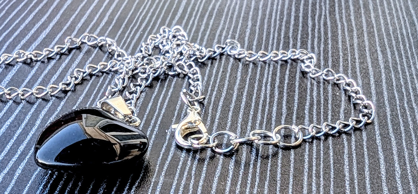 Handmade Black Heart Obsidian Pendant Necklace and Drop Earrings—Boxed Goth Gift Set.