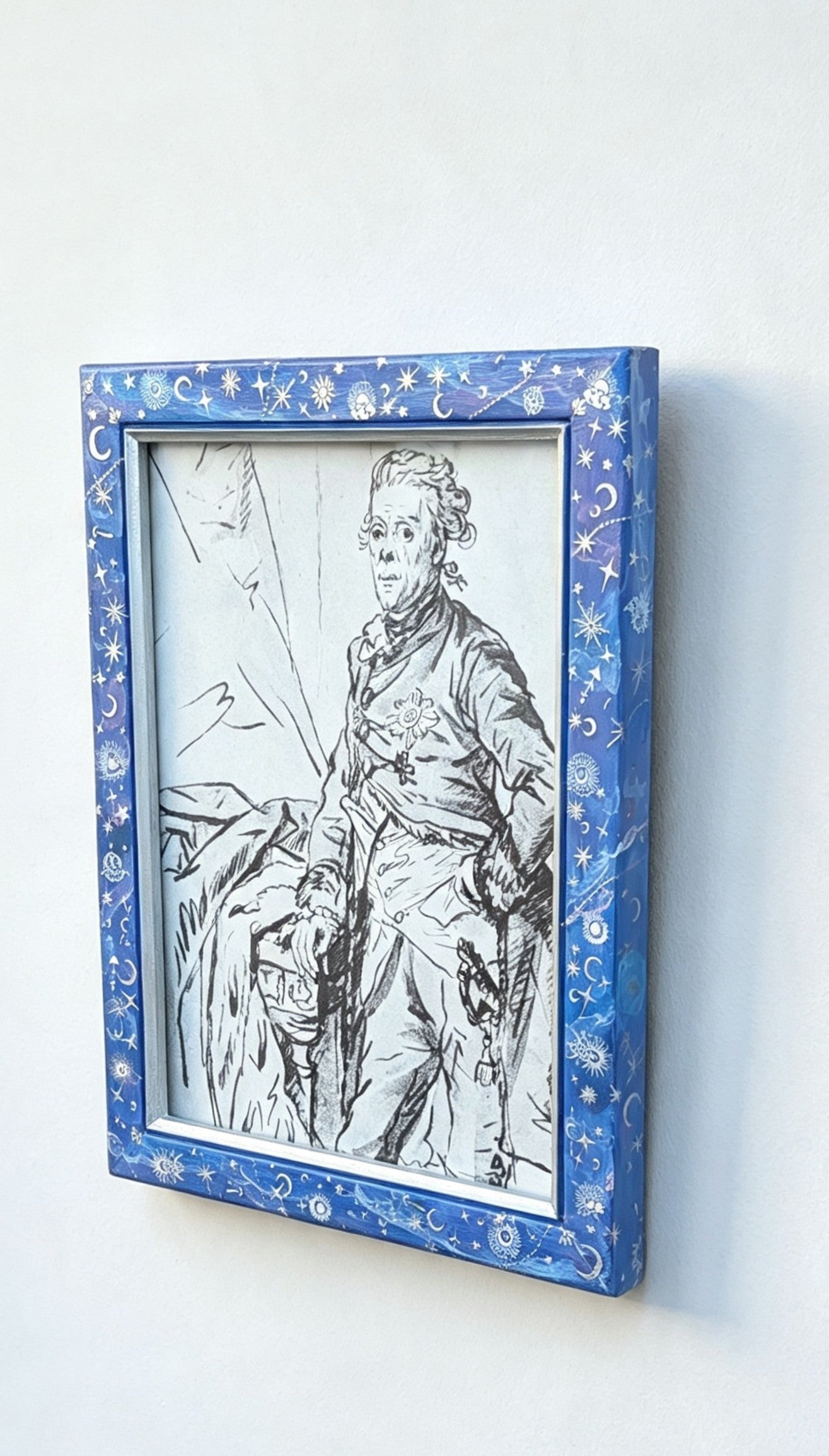 8 x 6" Hand-Painted Wall Hanging Portrait Picture Frame Inspired Celestial Galaxy in Blue Silver Pink. Cosmic Home Decor