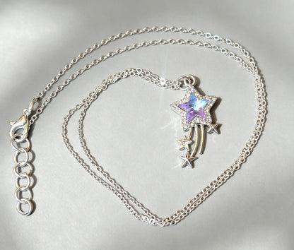 Hand Made Sparkly Light Champagne Pink Star Meteor Pendant Necklace