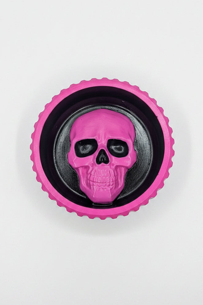 Hand cast and painted black and bright pink chunky skull round jewellery trinket