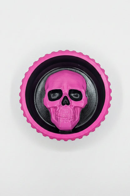 Hand cast and painted black and bright pink chunky skull round jewellery trinket