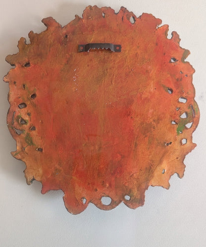 Handcast Green man wall hanging plaque in copper tones. Pagan Home Decor