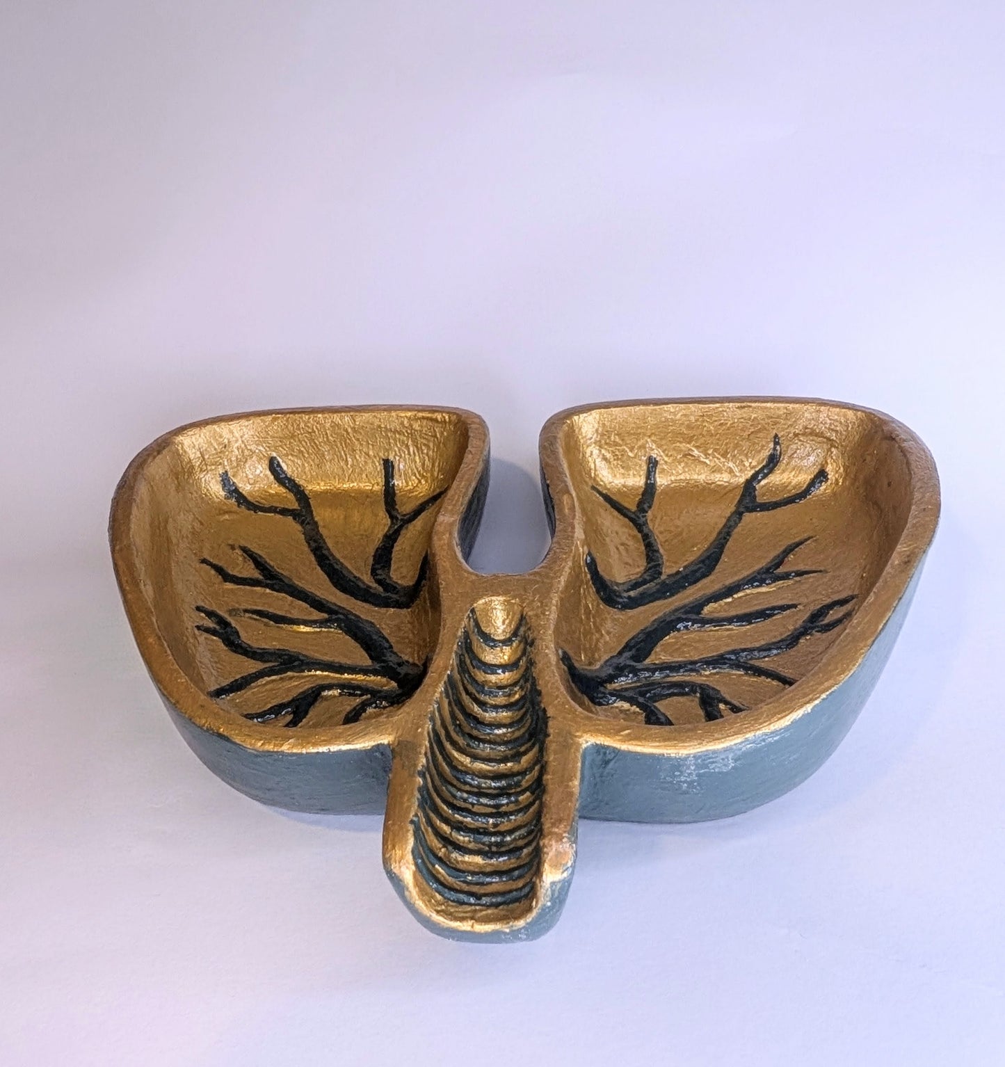 Hand cast Human Lungs Jewellery Trinket in Gold and Dark Green. Macabre Spooky Home Decor Gift