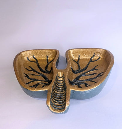 Hand cast Human Lungs Jewellery Trinket in Gold and Dark Green. Macabre Spooky Home Decor Gift