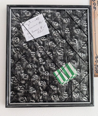 Memo pin board Black Silver Skulls. Gothic Horror Home Decor