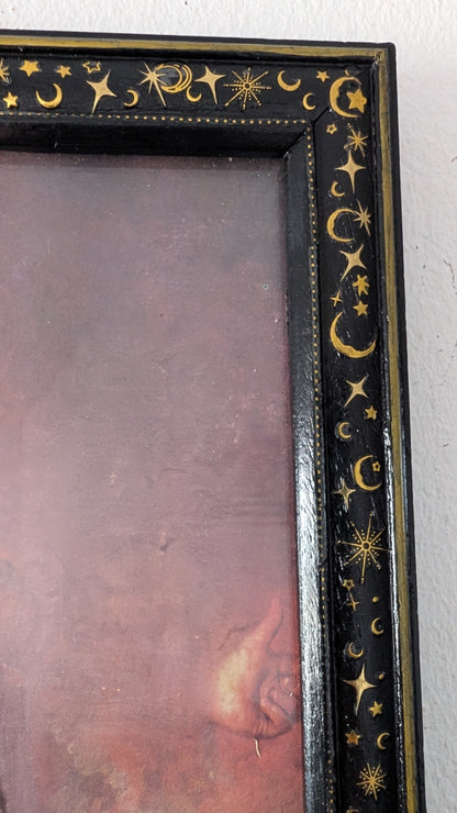 6 x 8 Portrait wall hanging picture frame. Moon and Stars in Black and Gold. Modern gothic home decor
