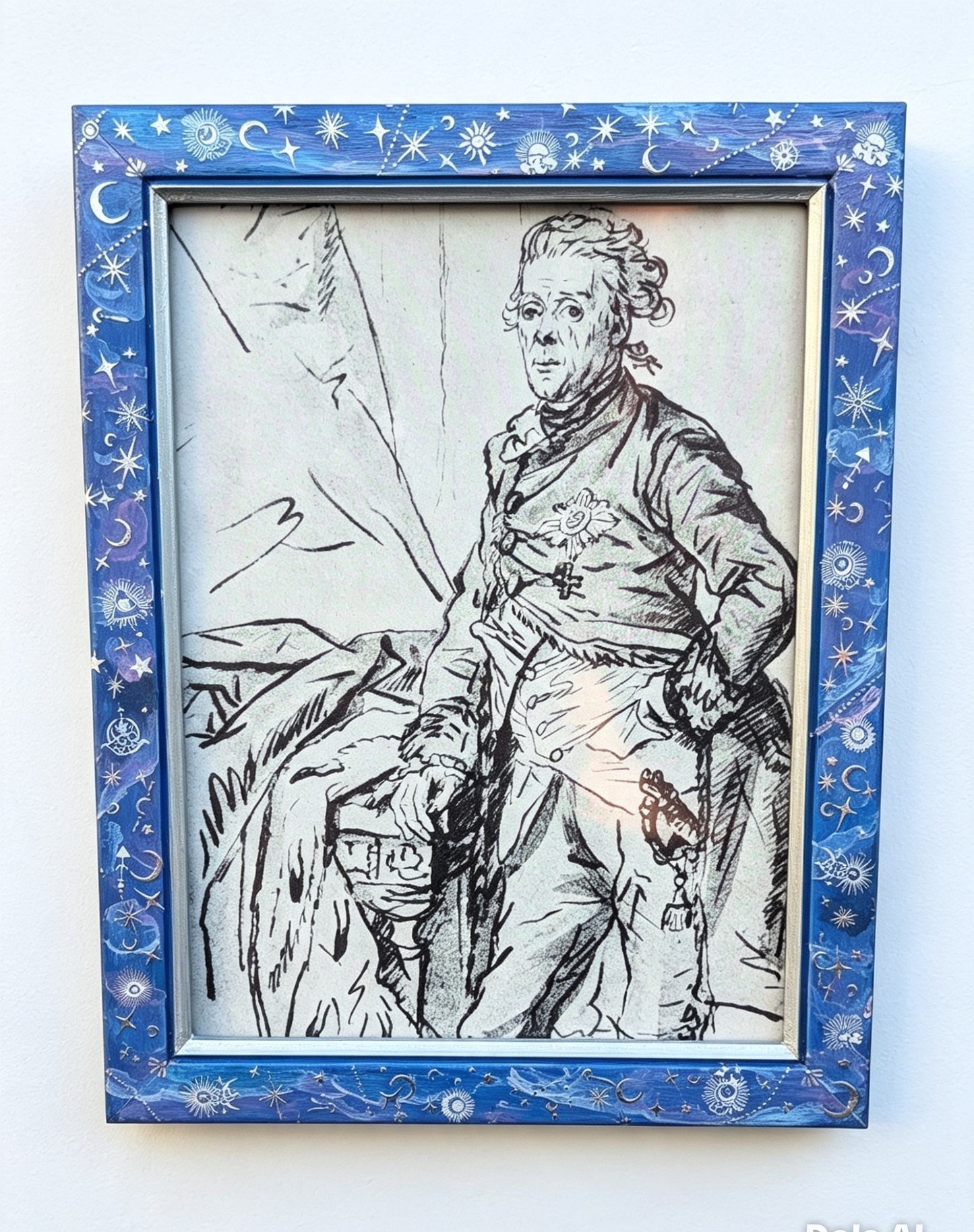 8 x 6" Hand-Painted Wall Hanging Portrait Picture Frame Inspired Celestial Galaxy in Blue Silver Pink. Cosmic Home Decor