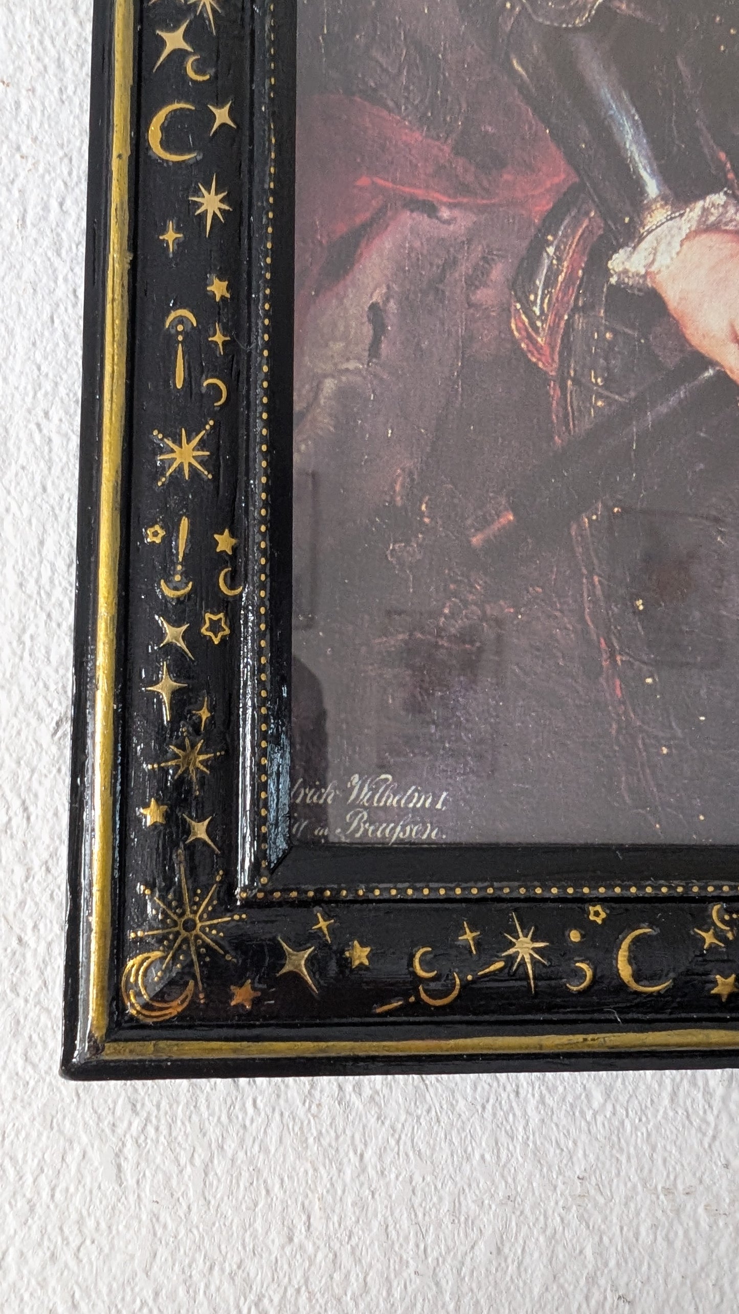 6 x 8 Portrait wall hanging picture frame. Moon and Stars in Black and Gold. Modern gothic home decor