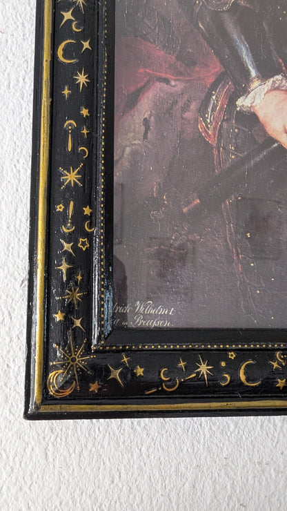 6 x 8 Portrait wall hanging picture frame. Moon and Stars in Black and Gold. Modern gothic home decor