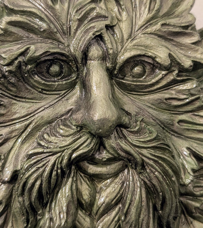 Hand Cast Green Man wall hanging plaque Pagan Home Decor gift