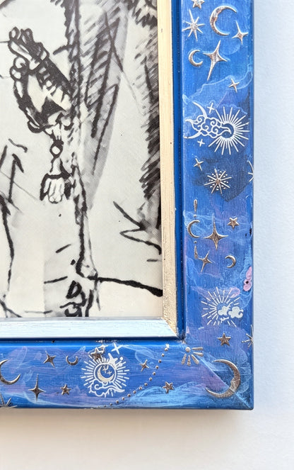 8 x 6" Hand-Painted Wall Hanging Portrait Picture Frame Inspired Celestial Galaxy in Blue Silver Pink. Cosmic Home Decor