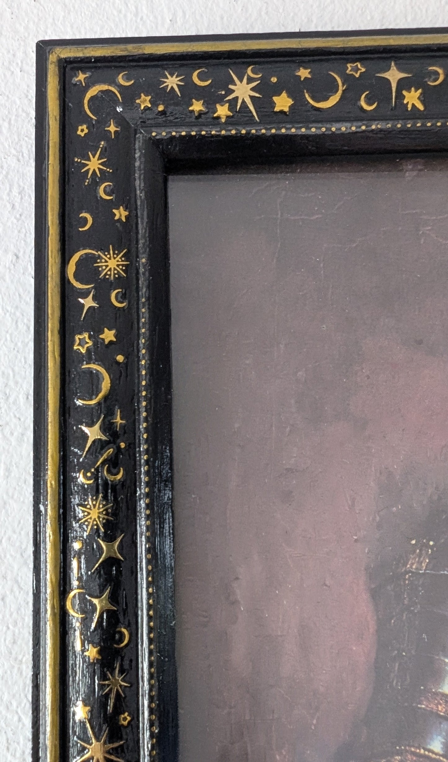 6 x 8 Portrait wall hanging picture frame. Moon and Stars in Black and Gold. Modern gothic home decor