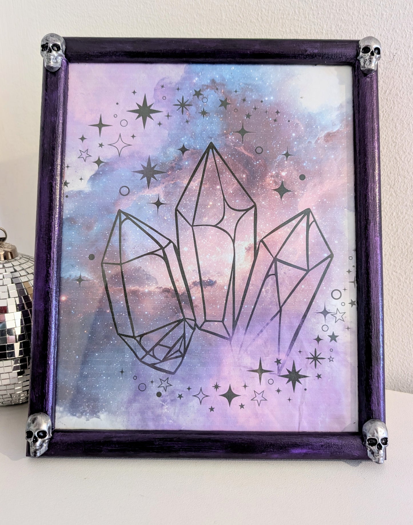 10 x 8" Picture Frame Metallic Purple with Silver Skulls. Free-standing Portrait - Gothic Home Decor