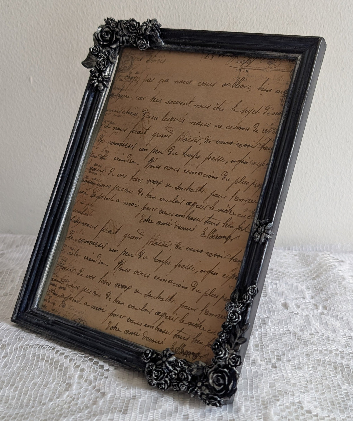 5x7" Navy Blue & Silver Freestanding / Wall Hanging Picture Frame - Gothic Roses, Spiders Home Decor