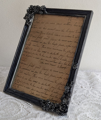 5x7" Navy Blue & Silver Freestanding / Wall Hanging Picture Frame - Gothic Roses, Spiders Home Decor