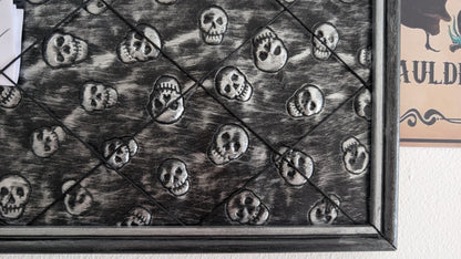 Memo pin board Black Silver Skulls. Gothic Horror Home Decor