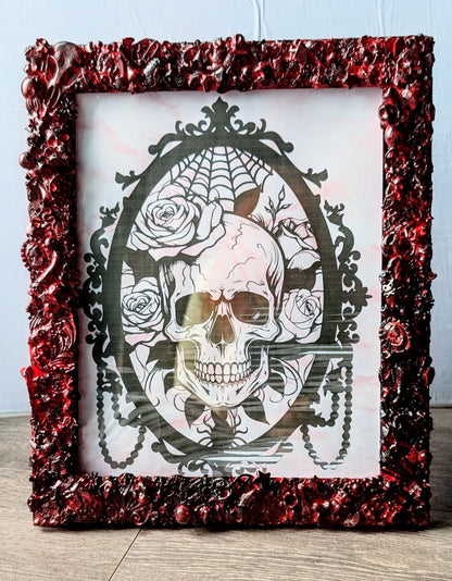 10 x 8" Portrait Picture Frame Freestanding Blood Red Black Gothic Hand Embellished Gothic Horror House Decor Gift