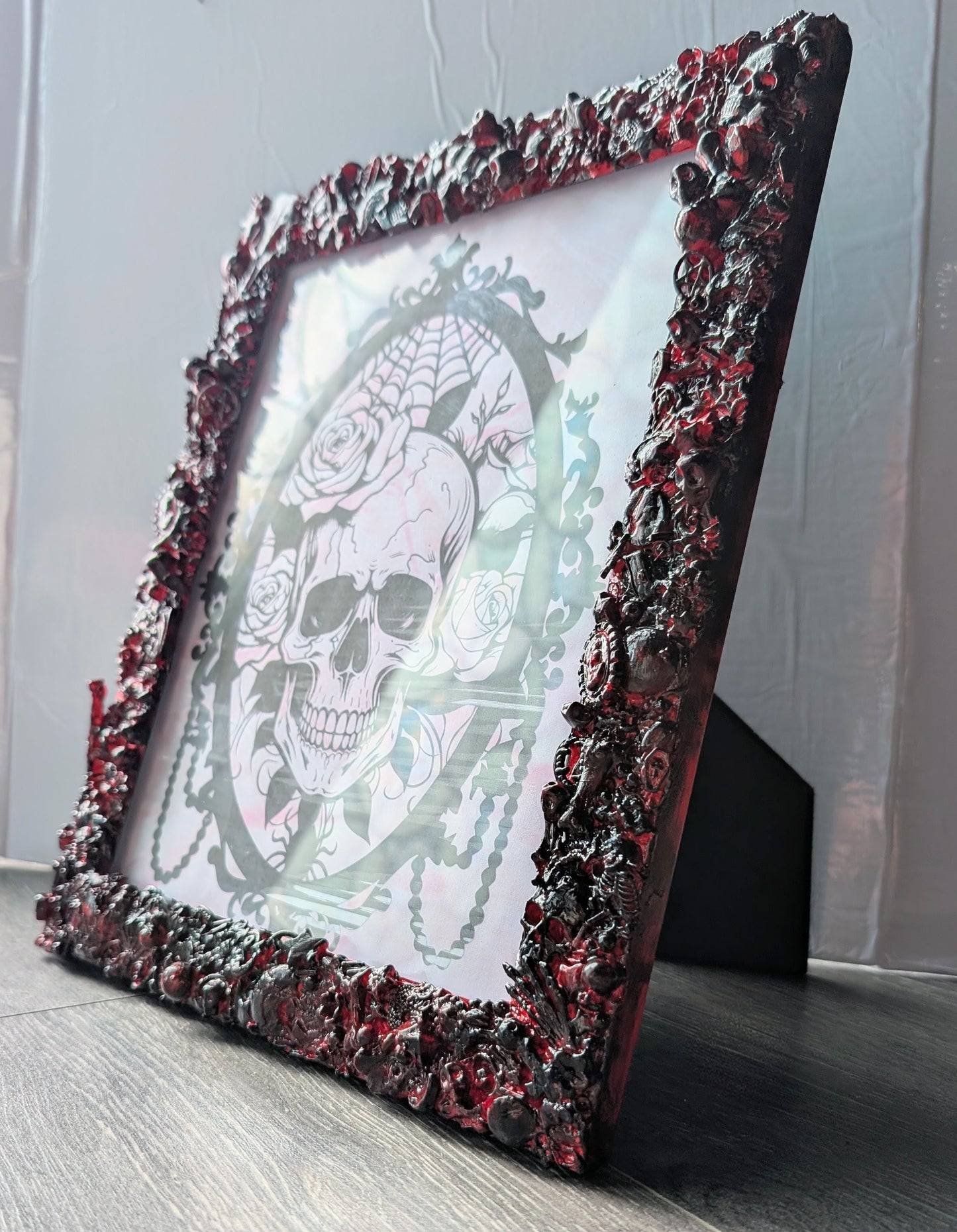 10 x 8" Portrait Picture Frame Freestanding Blood Red Black Gothic Hand Embellished Gothic Horror House Decor Gift