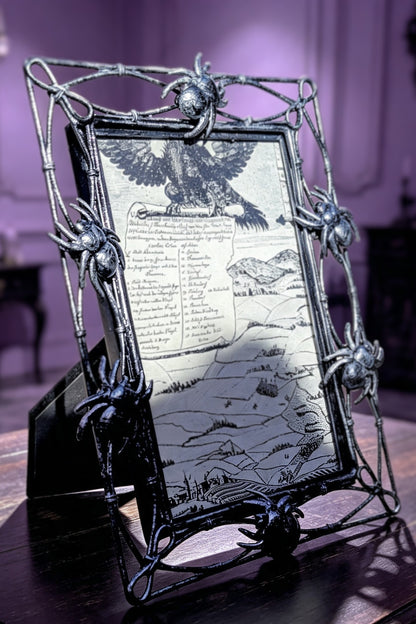 6 x 4" Black and Silver Distressed Metal Picture Frame With Creeping Spiders. Gothic Home Decor