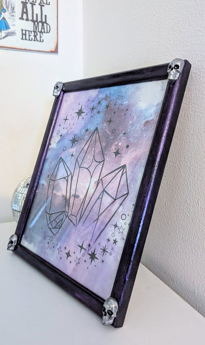 10 x 8" Picture Frame Metallic Purple with Silver Skulls. Free-standing Portrait - Gothic Home Decor