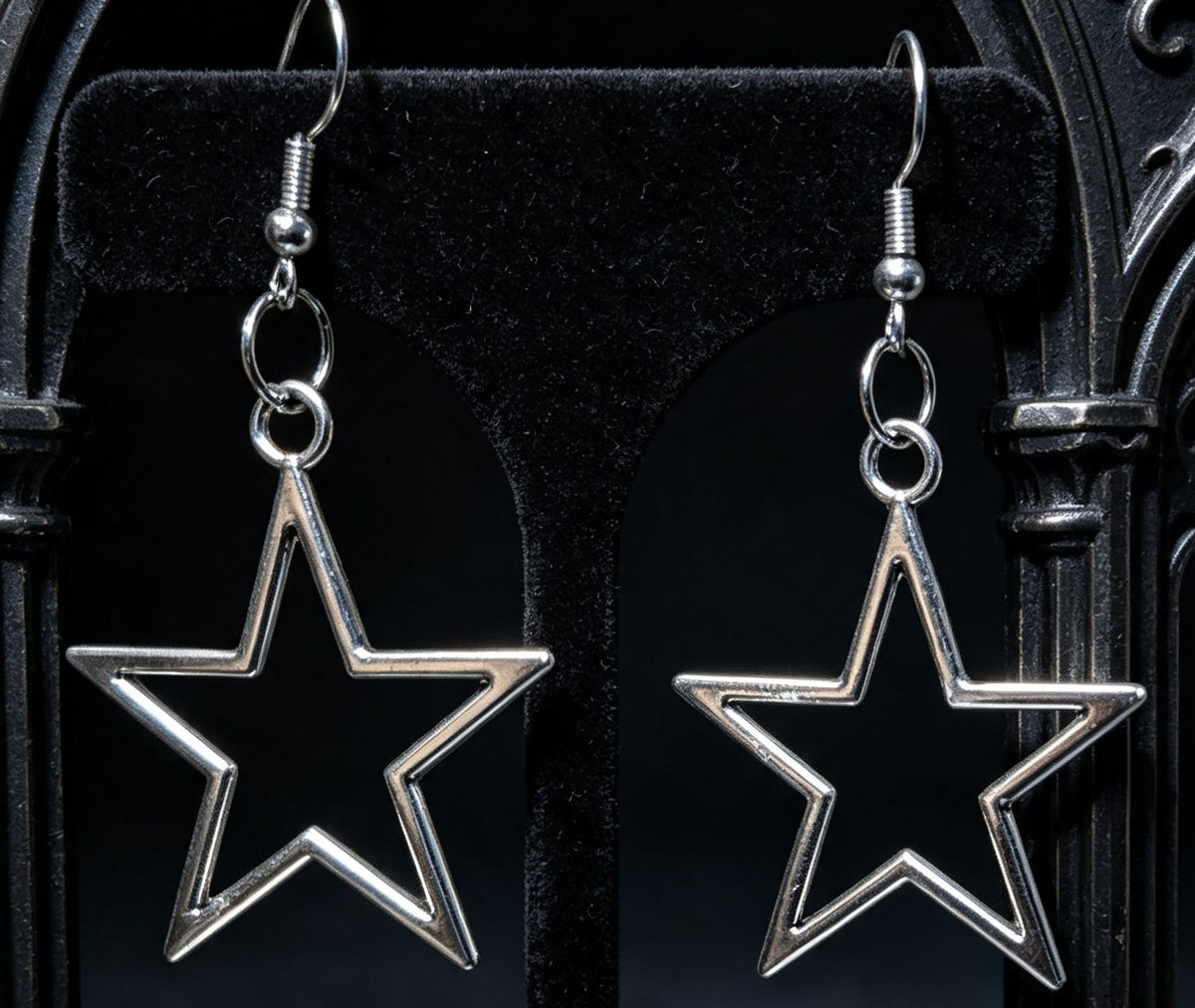 2 Pairs of Handmade Gothic Star Dangle Drop Earrings.