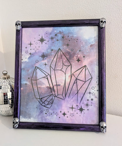 10 x 8" Picture Frame Metallic Purple with Silver Skulls. Free-standing Portrait - Gothic Home Decor
