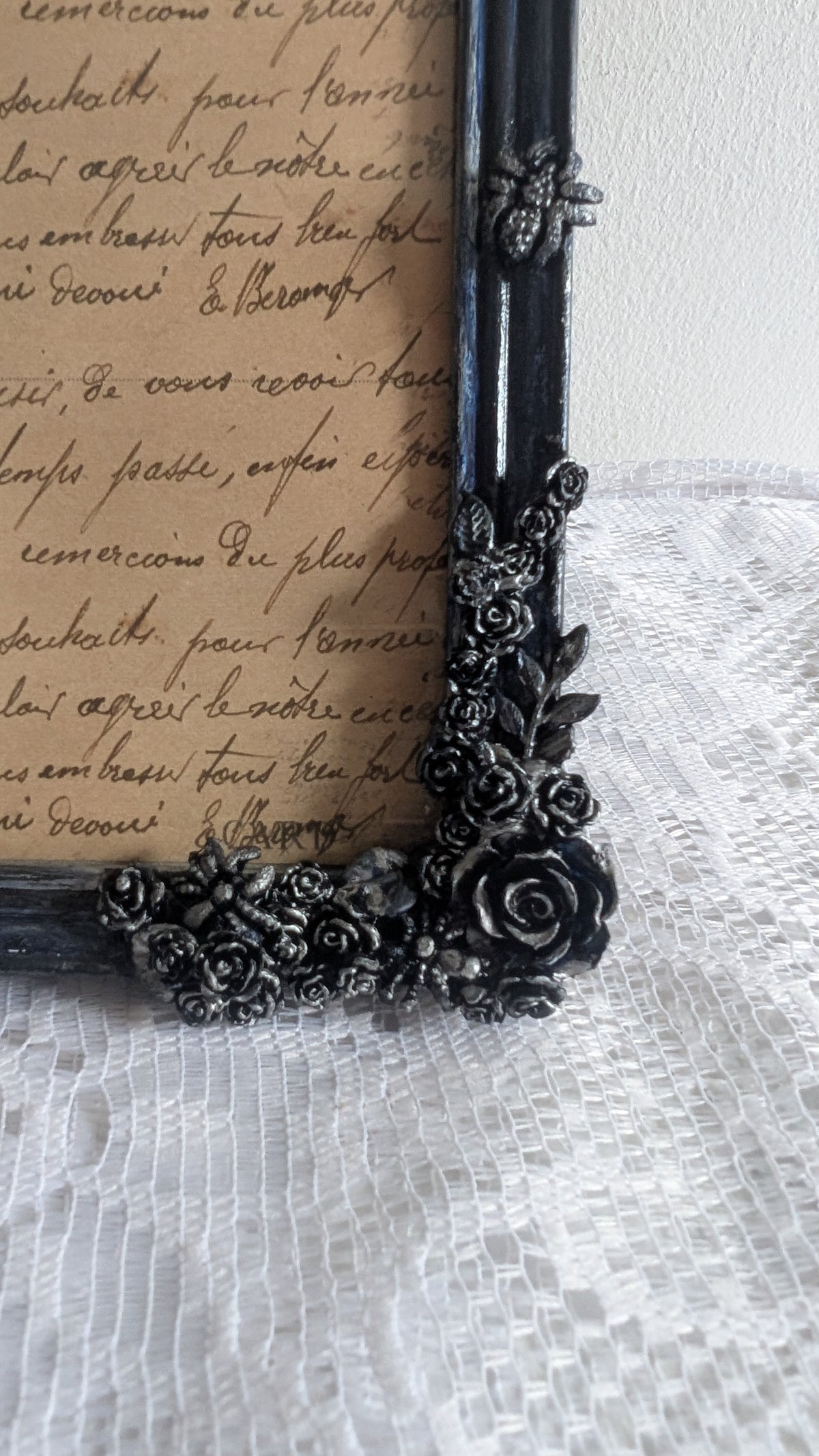 5x7" Navy Blue & Silver Freestanding / Wall Hanging Picture Frame - Gothic Roses, Spiders Home Decor
