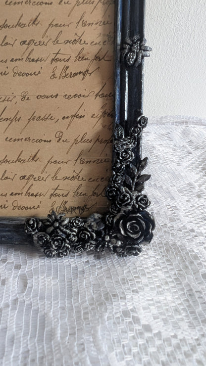 5x7" Navy Blue & Silver Freestanding / Wall Hanging Picture Frame - Gothic Roses, Spiders Home Decor