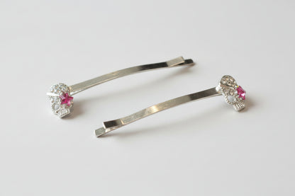 Handmade diamante skull hair slide clips. Cute goth accessory