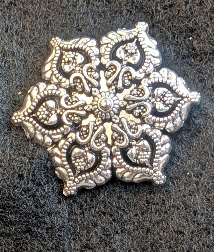 Hand made Silver metal tone decorative flower lapel pin