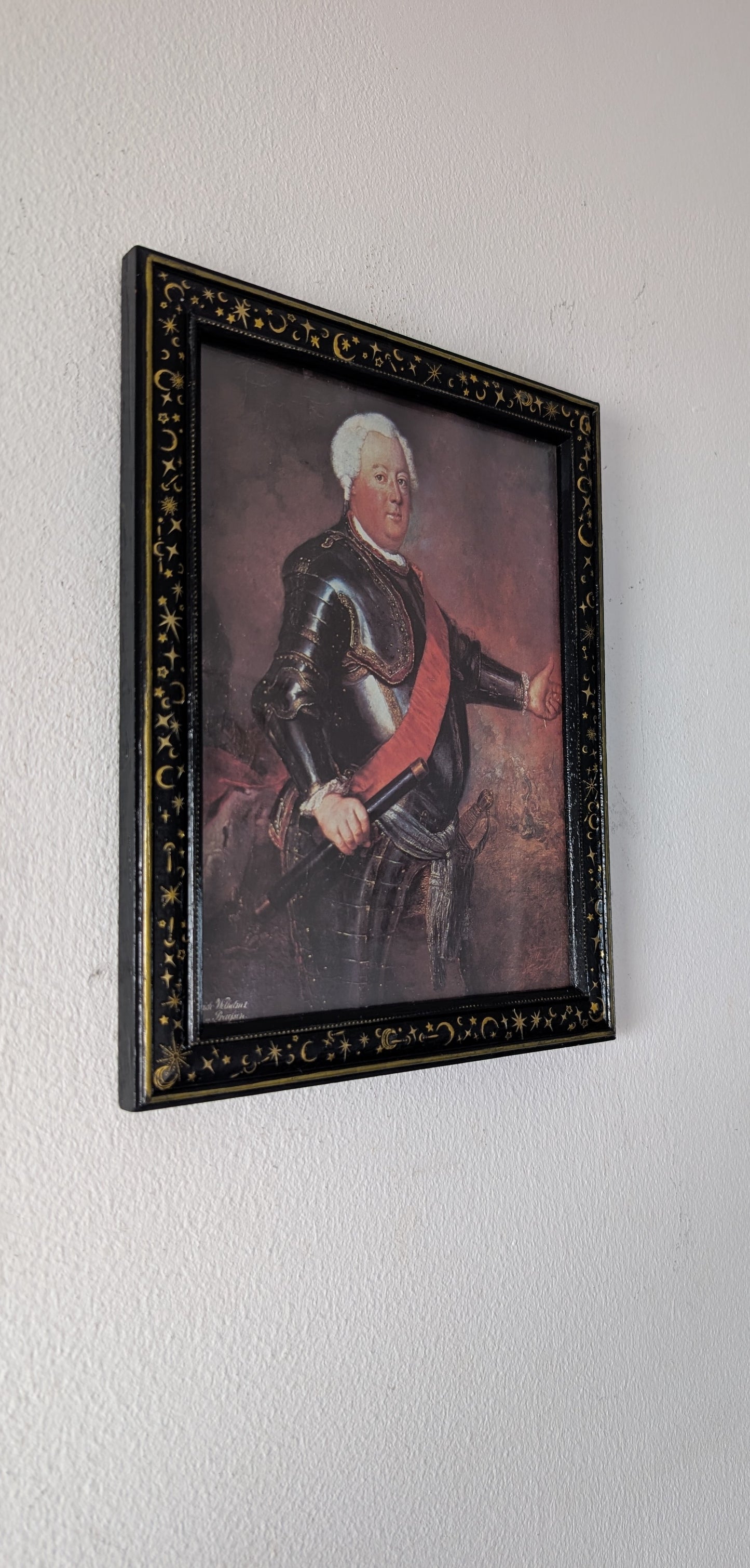 6 x 8 Portrait wall hanging picture frame. Moon and Stars in Black and Gold. Modern gothic home decor