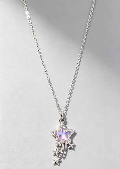 Hand Made Sparkly Light Champagne Pink Star Meteor Pendant Necklace