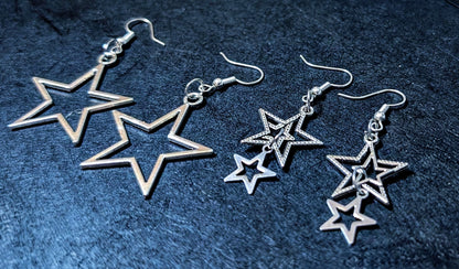 2 Pairs of Handmade Gothic Star Dangle Drop Earrings.