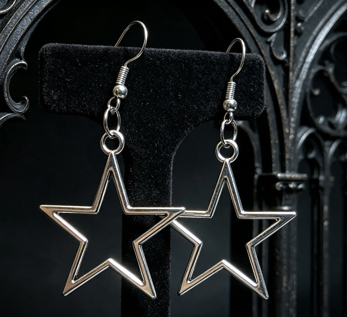 2 Pairs of Handmade Gothic Star Dangle Drop Earrings.