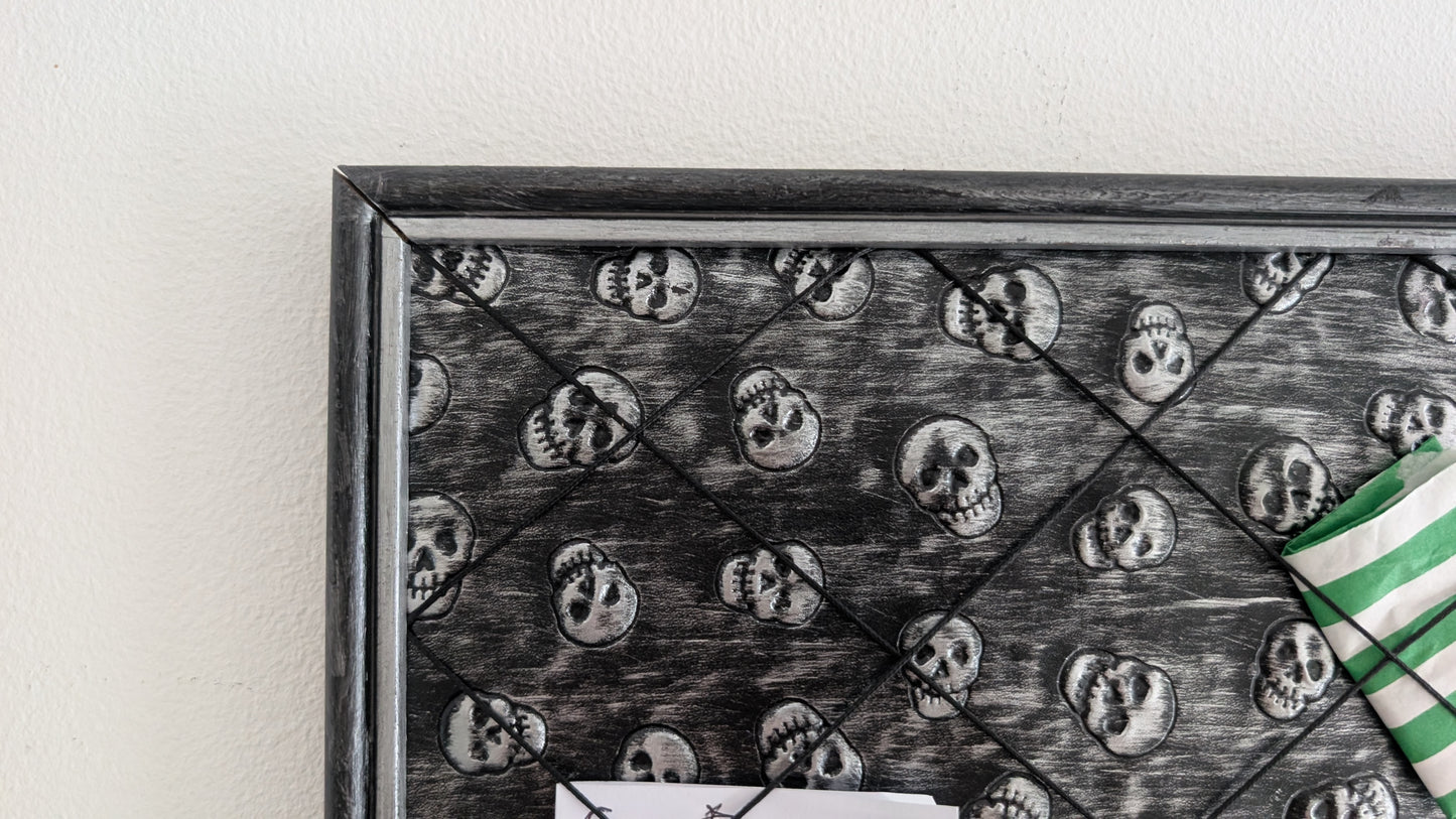 Memo pin board Black Silver Skulls. Gothic Horror Home Decor