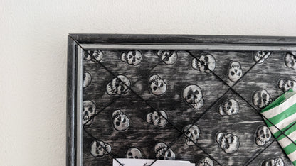 Memo pin board Black Silver Skulls. Gothic Horror Home Decor