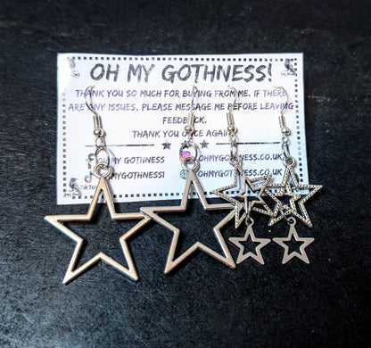 2 Pairs of Handmade Gothic Star Dangle Drop Earrings.