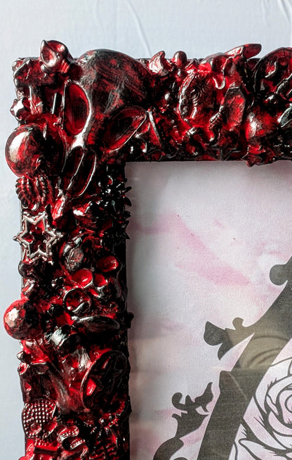 10 x 8" Portrait Picture Frame Freestanding Blood Red Black Gothic Hand Embellished Gothic Horror House Decor Gift