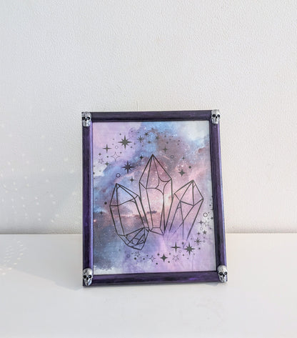 10 x 8" Picture Frame Metallic Purple with Silver Skulls. Free-standing Portrait - Gothic Home Decor