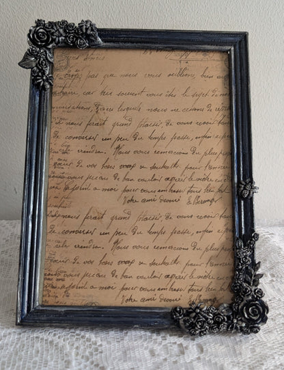 5x7" Navy Blue & Silver Freestanding / Wall Hanging Picture Frame - Gothic Roses, Spiders Home Decor