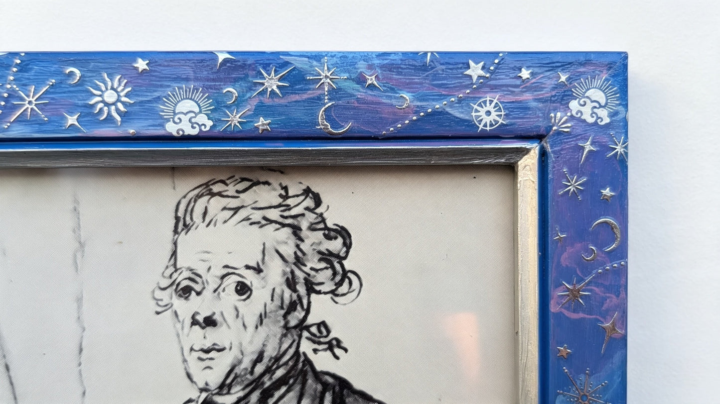 8 x 6" Hand-Painted Wall Hanging Portrait Picture Frame Inspired Celestial Galaxy in Blue Silver Pink. Cosmic Home Decor