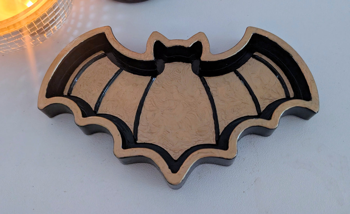 Hand Cast Gold and Dark Blue Bat Jewellery Holder Trinket. Gothic Home Decor