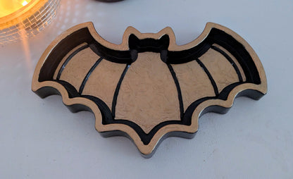 Hand Cast Gold and Dark Blue Bat Jewellery Holder Trinket. Gothic Home Decor