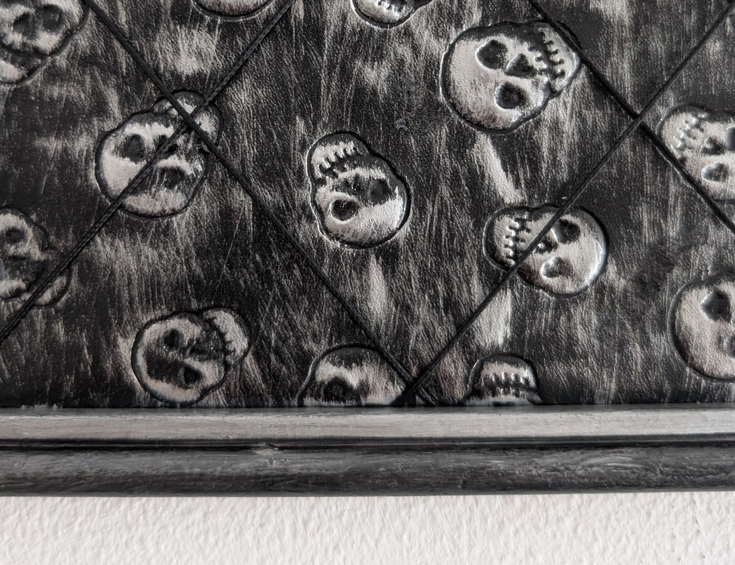 Memo pin board Black Silver Skulls. Gothic Horror Home Decor