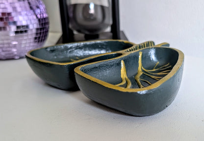 Hand cast Forest Green+ Gold Human Lungs Jewellery Trinket. Dark Aesthetic Home Decor Gift